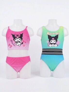 Kuromi Girls' Character Swimsuits - Pink Two-Piece & Green Ombre 2-Piece